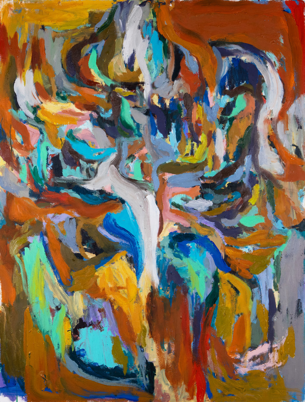 Abstract painting by Ethan Newman with vibrant colors and dynamic composition